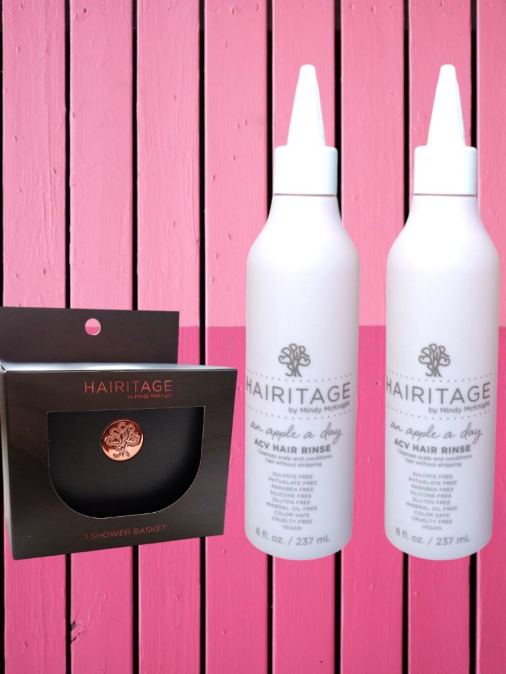 Hairitage ACV Hair Rinse 2 pack and Hold My Hair Shower Basket set NEW
